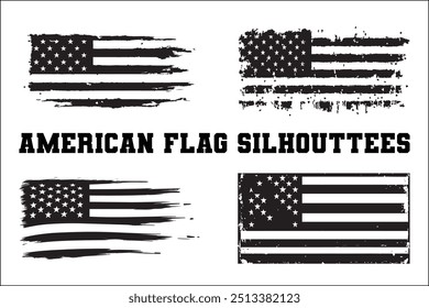 American Flag Bundle Silhouette  USA Flag Silhouette 