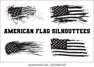 American Flag Bundle Silhouette  USA Flag Silhouette 