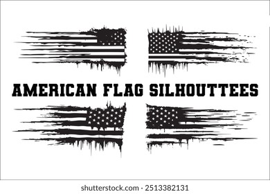 American Flag Bundle Silhouette  USA Flag Silhouette 