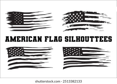 American Flag Bundle Silhouette  USA Flag Silhouette 