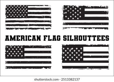 American Flag Bundle Silhouette  USA Flag Silhouette 