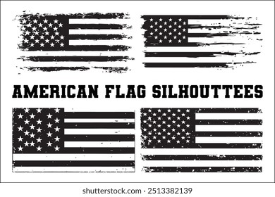 American Flag Bundle Silhouette  USA Flag Silhouette 