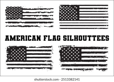 American Flag Bundle Silhouette  USA Flag Silhouette 