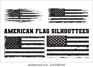 American Flag Bundle Silhouette  USA Flag Silhouette 