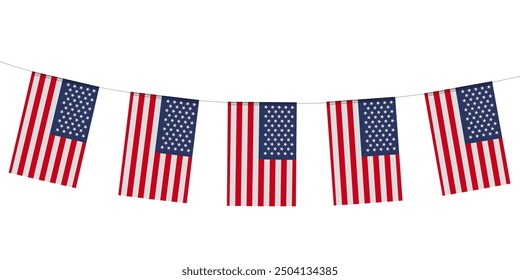 Amerikanische Flagge von buntings quadratische Form einzeln auf weißem Hintergrund.