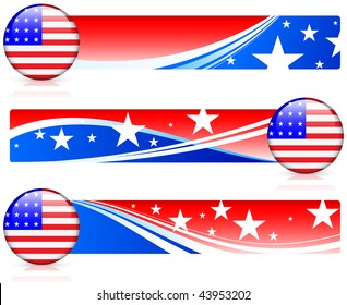 American Flag Button with Banners Original Vector Illustration