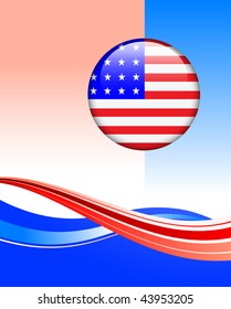 American Flag Button on abstract background Original Vector Illustration