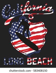 American Flag and california beach surfer graphic design vector art