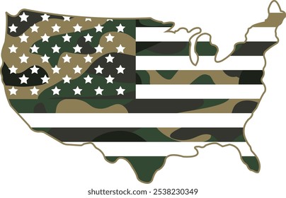 Bandera Americana, Camuflaje Ejército, EE.UU. Insignia, Estados Unidos, Estrella, Mapa de EE.UU., 
Insignia americana, militar, insignia del ejército, patriótico, veterano, soldado, héroes, Vector, silueta, logotipo