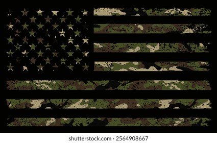 American Flag With Camouflage. Grunge Military Background.