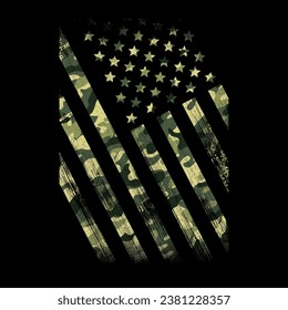 Amerikanische Flagge mit Camouflage, Grunge Style, geeignet für T-Shirt, Banner, Poster, Aufkleber oder andere Passform