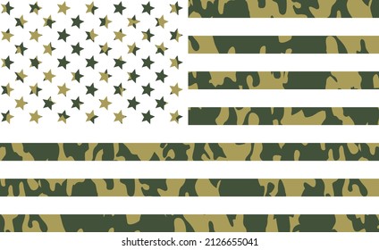 American Flag with Camouflage Vector Illustration