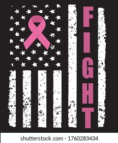 American flag with cancer fight -t shirt design vector