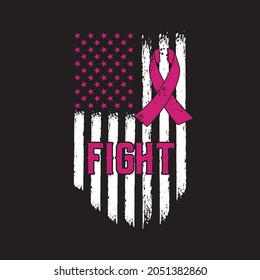 American flag with cancer fight -t shirt design vector