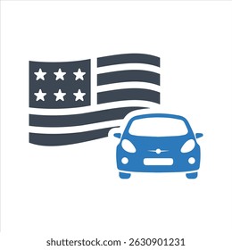 American flag and car, American car icon