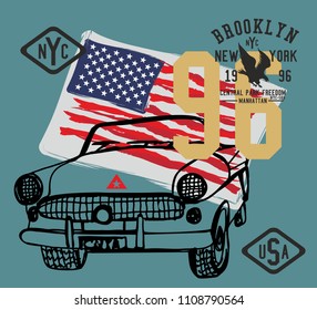 American Flag and car vector art