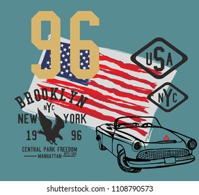 American Flag and car vector art
