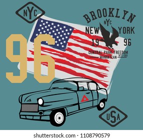 American Flag and car vector art