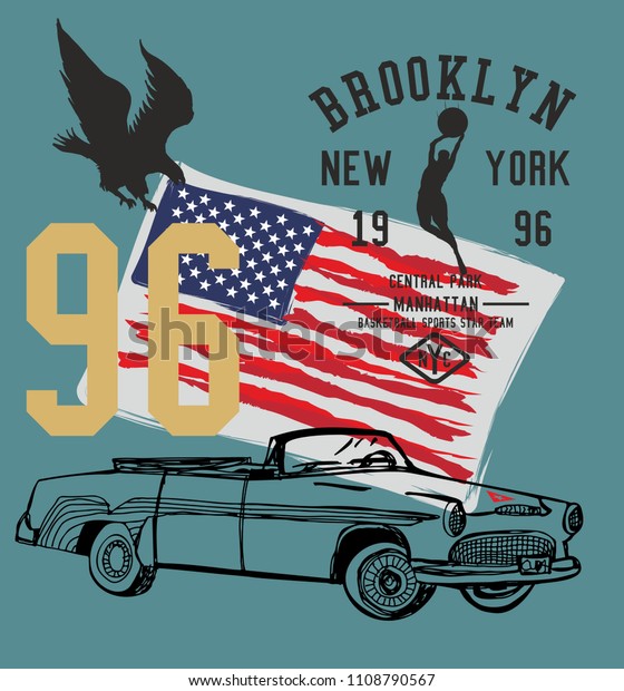 American Flag and car vector
art