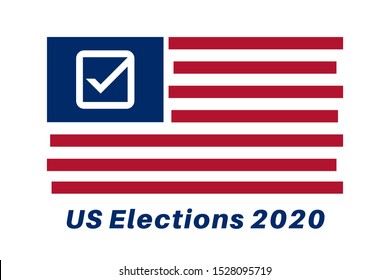 American flag with checkmark symbol instead stars. US 2020 president election text and usa flag. Political election campaign logo. Voting in USA. US candidate voting. Flat vector illustration