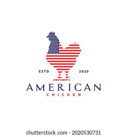 American Flag Chicken Rooster Logo Design Vector Inspiration  Isolated on White Background