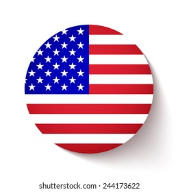 American flag circle button with soft shadow on white background, icon for your business presentations. vector illustration