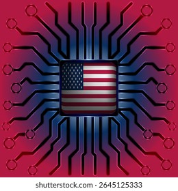 American Flag Circuit Board Chip - USA Technology Vector
