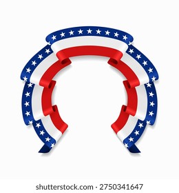 American flag circular wavy ribbon, ideal for patriotic or cultural design themes. Vector illustration.