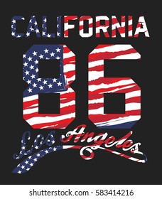 American flag color and California Los Angeles graphic design vector art