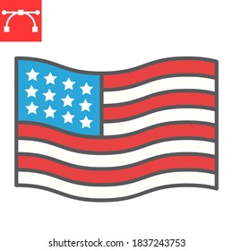 American flag color line icon, america and country, usa flag sign vector graphics, editable stroke filled outline icon, eps 10