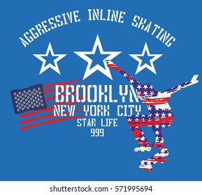 American flag color and skateboarding graphic design vector art