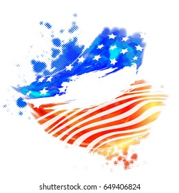American Flag colors abstract background with halftone dotted effect for 4th of July, Independence Day celebration.
