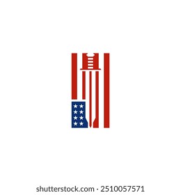 Amerikanische Flaggenkombination mit Schwertlogo.