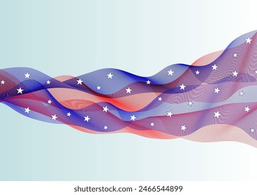 American flag concept background, usa colors and stars abstract bright wavy background