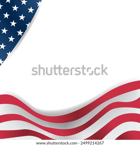 American flag in corner with wavy stripes on white background. Suitable for patriotic designs, July 4th celebrations,or Labor Day. Transparent Background. Layered EPS Vector