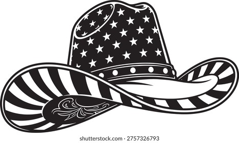 American Flag Cowboy Hat Vector - Patriotic Western Stars and Stripes Stetson Design