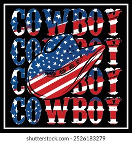 American Flag Cowboy T-shirt Design, Funny Cowboy T- shirt Design, Cowboy Hat, Cowboy Boots