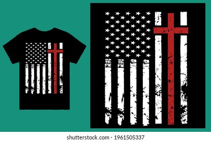 American flag with cross t shirt design vector