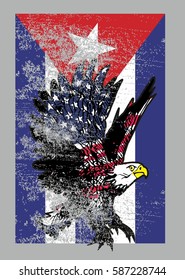 American flag  and Cuba flag eagle graphic design vector art