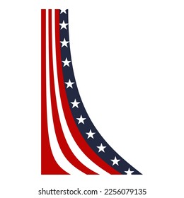 american flag in curve shape illustration for side border or frame background element