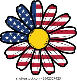 American Flag Daisy Flower Patriotic Design Red White Blue Yellow