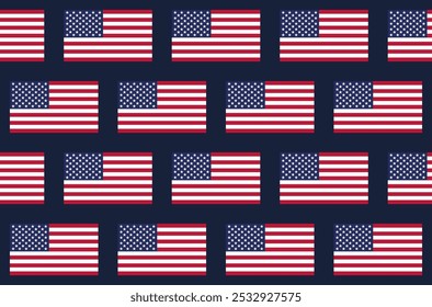 American Flag dark background Vector Pattern. July 4th patriotic stars and stripes blue red white seamless pattern.