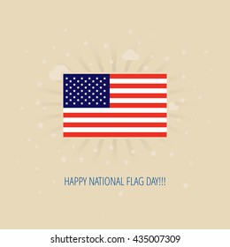 American Flag Day Celebration flat design template for greeting cards, posters and banners. Vector american flag over beige background