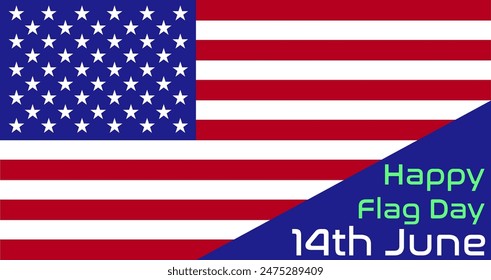 AMERICAN FLAG DAY. RED AND BLUE COLOR. VECTOR HAPPY FLAG DAY 14TH JUNE.