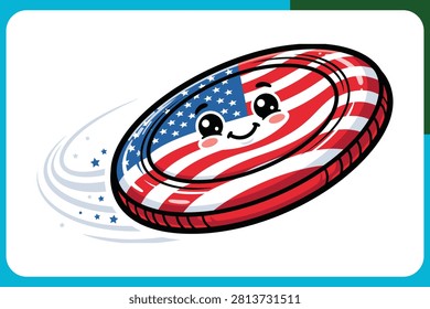 American flag design coin with smiling face and swirling stars isolated on white background