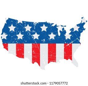 American flag design in map shape with grunge effect