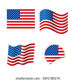 American flag design,badges and flags set.