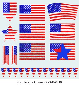 American flag. Different types of flag and transformation in the