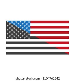 American flag divided diagonally