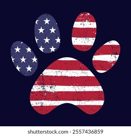 American flag dog paw grunge design. 4th Of July Shirt Design, Template independent day t-shirt, USA shirt, American man woman shirt. Vector illustration.